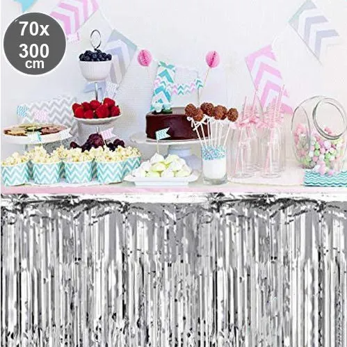 Gümüş Püsküllü Masa Eteği 70*300 cm